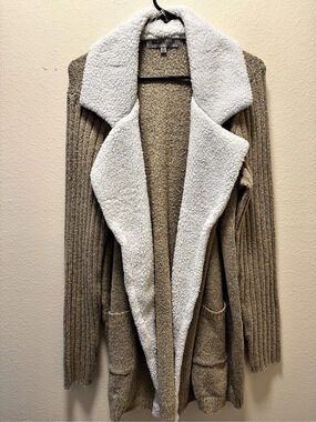 Absolutely Famous Sherpa Collar Cardigan in Brown & White Size XL